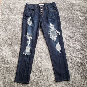SOLD in LOT Refuge Distressed Skinny Jeans Dark Wash Button Fly Denim Size 4